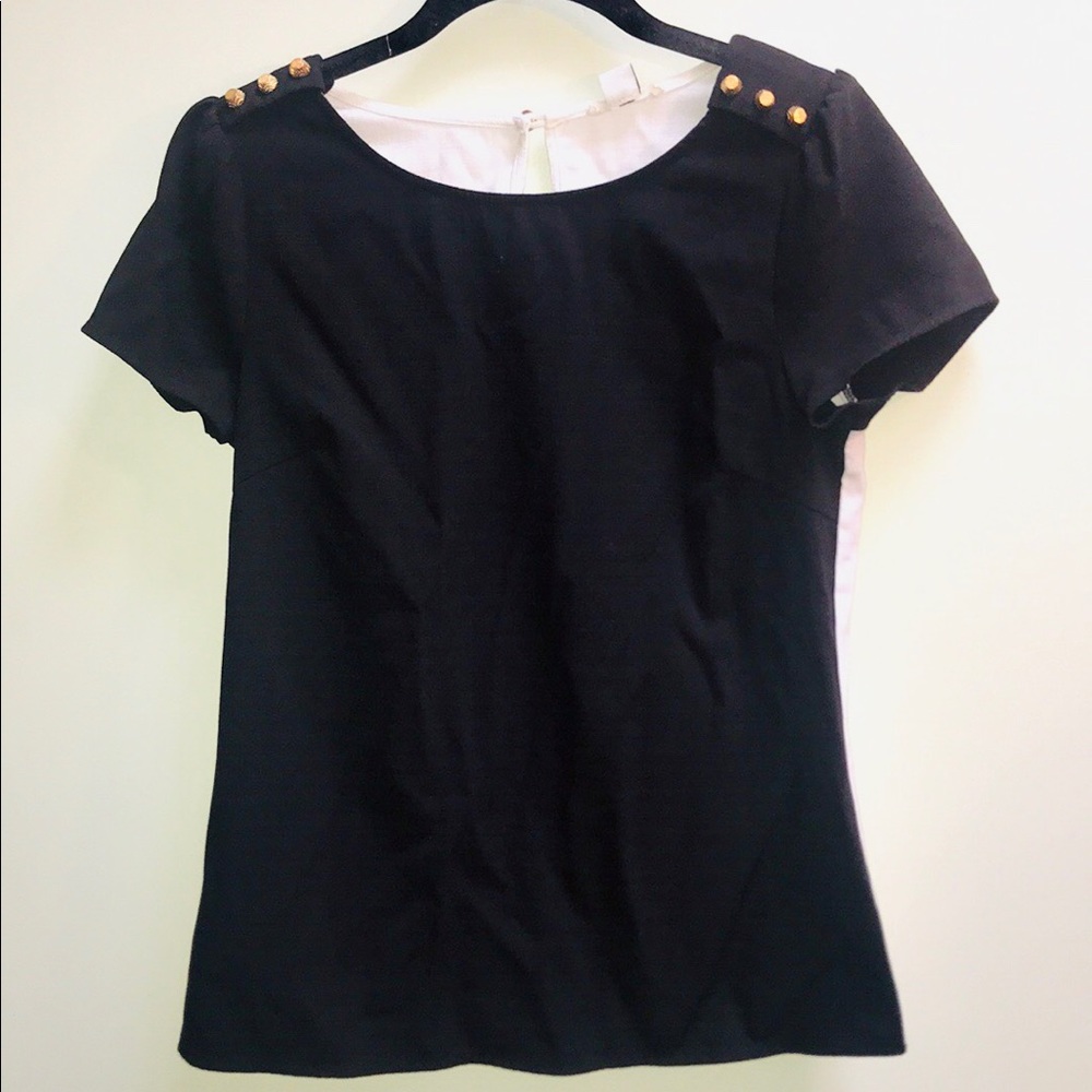 |Under Skies| Black and White Gold Button Top